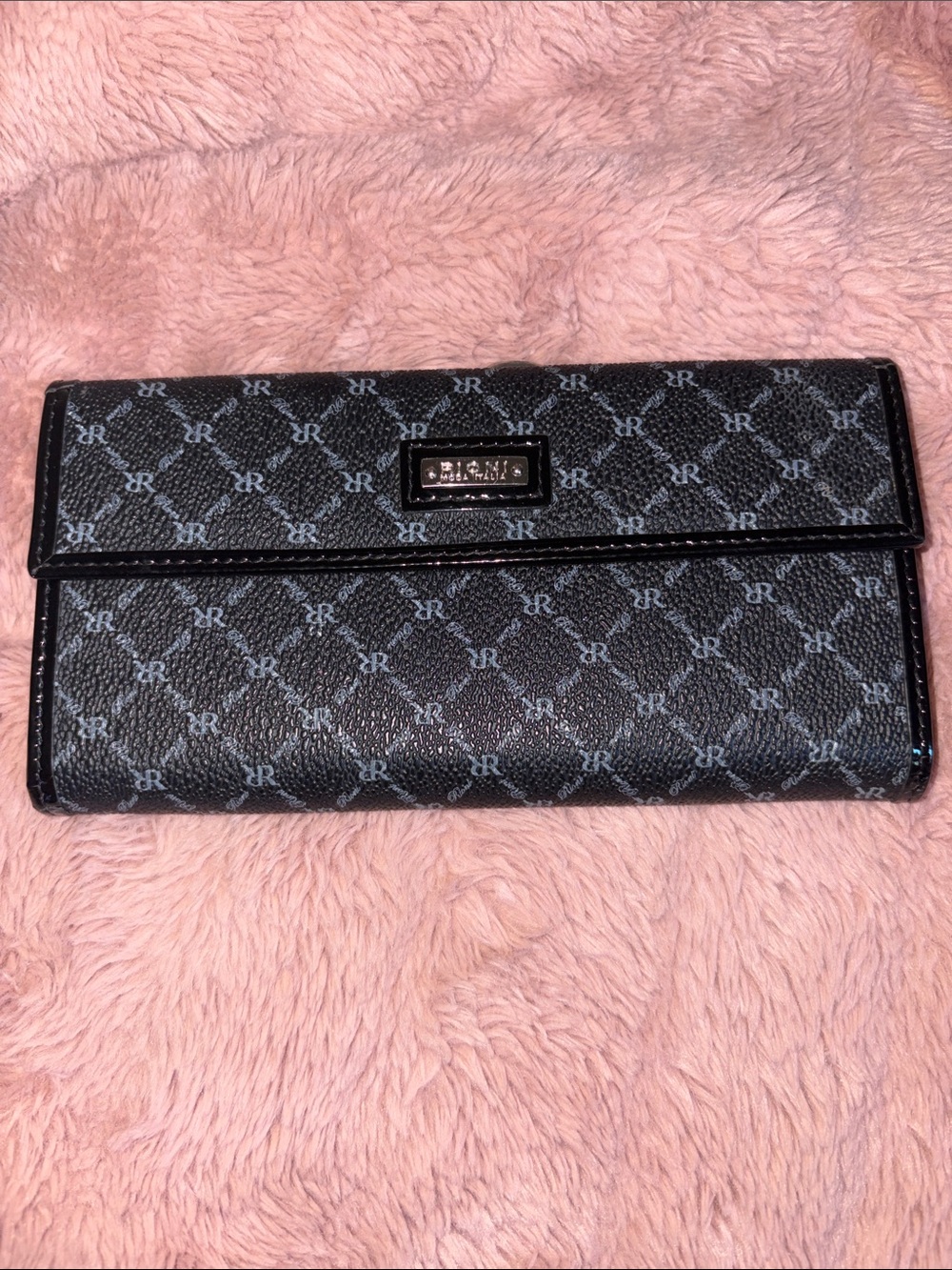Rioni Black and Gray Monogram Continental Wallet